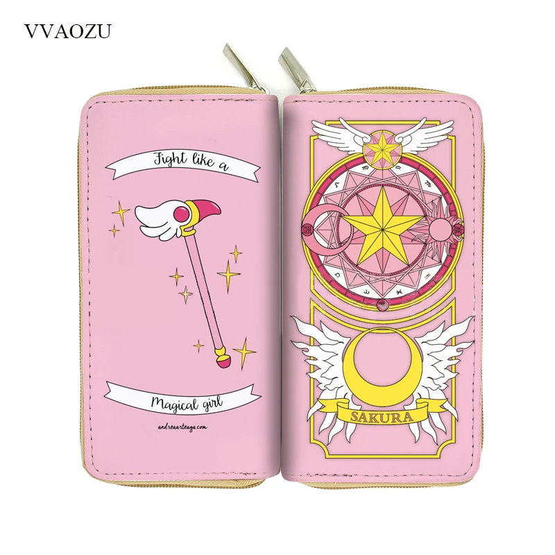 Anime Card Captor Sakura Wallet Cartoon Cardcaptor Sakura Kinomoto Long Leather Female Clutch Money Cards Zipper Cute Bags