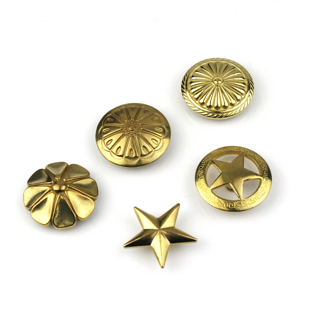Brass screwback conchos rivets flower star decorative buttons for leather craft wallet bag saddle belt decor
