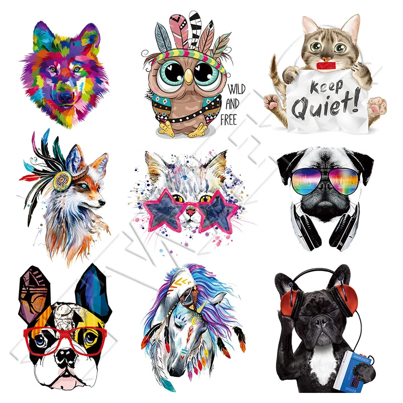 DIY Animal Patches Fashion Clothes Stickers Heat Transfer Iron-on Patches For T-shirt Dresses Washable Stickers Fox Dog Patch