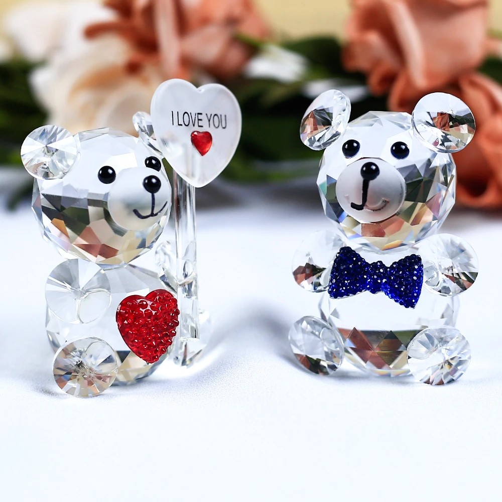 1 Piece Cute Bear Crystal Figurine With A Heart Shaped Ornament Glass Animal Miniature Love Romantic Gifts Home Decoration