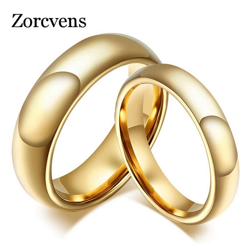 ZORCVENS Fashion 100% pure tungsten rings 4MM/6MM wide Gold-Color wedding rings for women and men jewelry