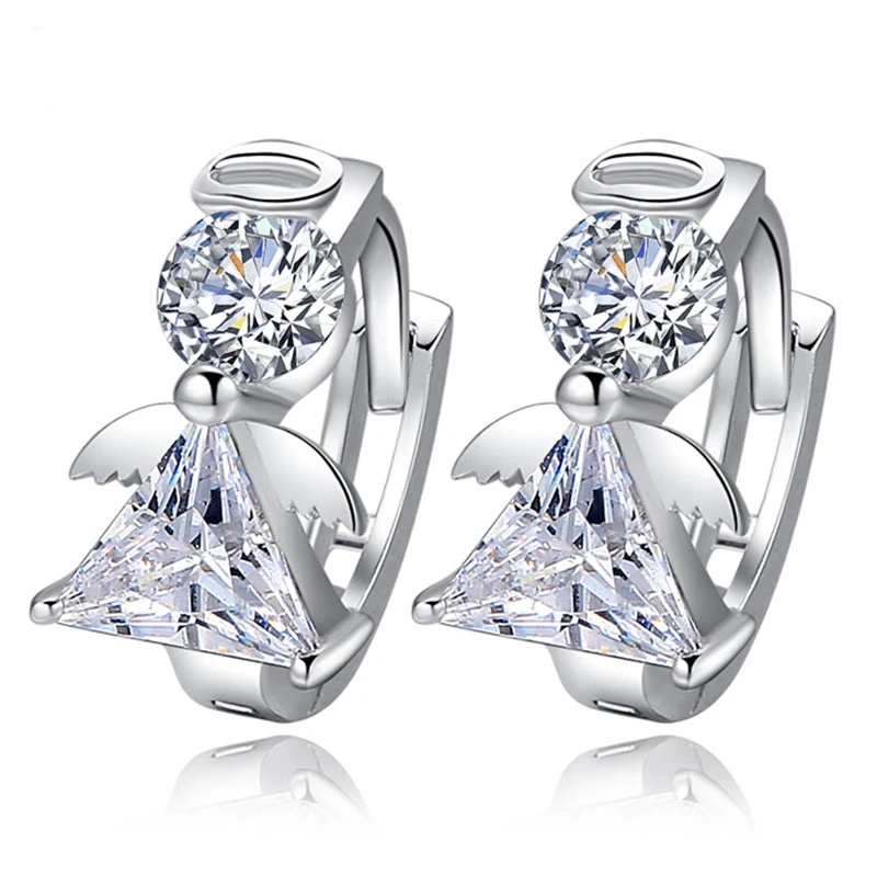 New Luxury Crystal 925 sterling silver Stud Earrings Angel Design Earring For Women korea Jewelry 2020
