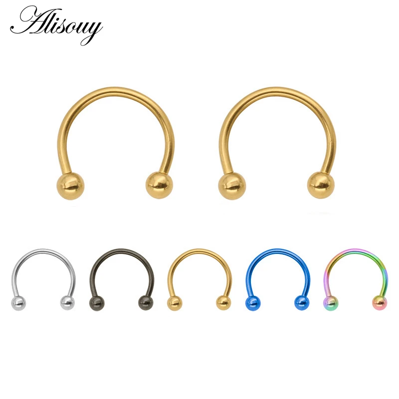 Alisouy 2Pcs 16G Anodized Circular Barbell Ring Nose Hoop Ear Cartilage Tragus Piercing Labret Ring For Unisex Jewelry