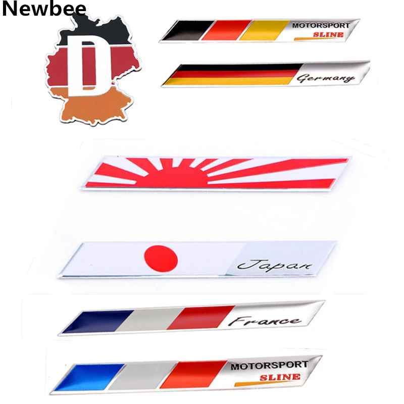 Newbee 3D Aluminum Car Styling Flag Sticker American Italy Russia France Germany England UK USA Badge Emblem Motorcycle Decal
