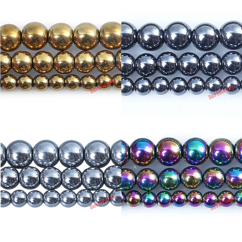 Free Shipping Natural Stone silver color Gold black rainbow Hematite Beads 4 6 8 10 MM 15