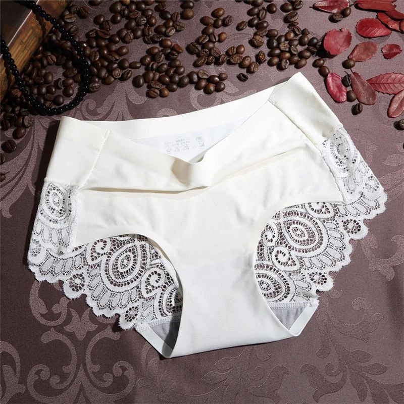 Women's Sexy Lace Panties Seamless Underwear Soft Comfortable Smooth Ice Silk Lingerie Breathable Cotton Erotic Elastic Briefs