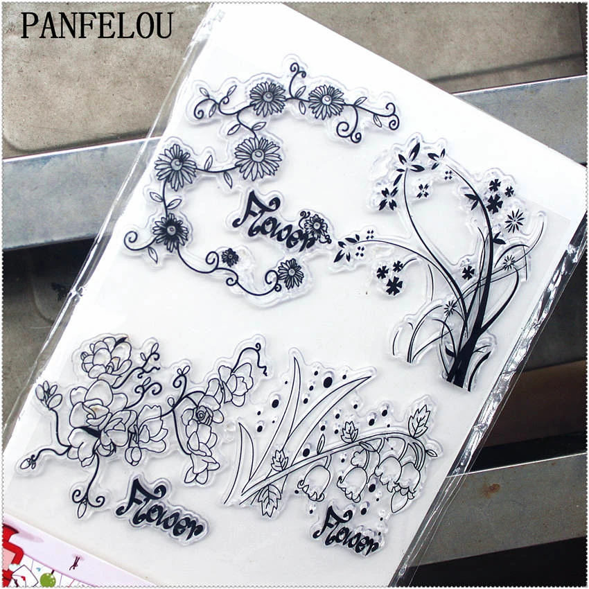 PANFELOU 11.3*15.56cm Flower vines series Transparent Silicone Rubber Clear Stamps cartoon for Scrapbooking/DIY  wedding album