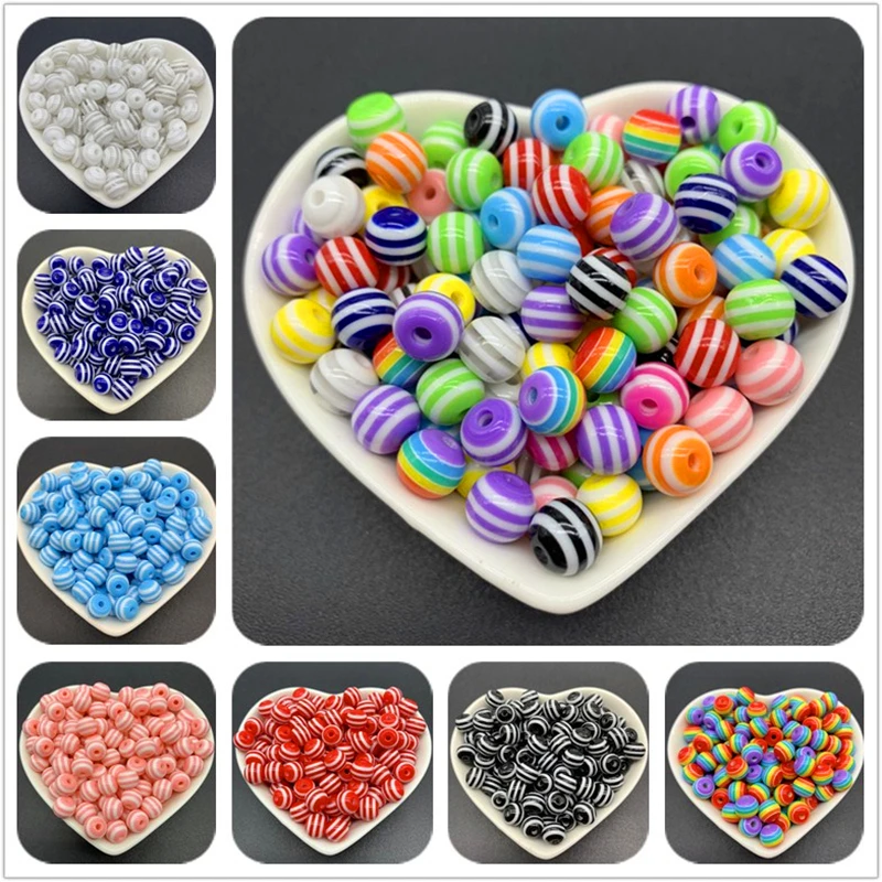 6mm 8mm 10mm Round Spacer Beads Charms Resin Stripe Loose Spacer Beads For Jewelry Making DIY Bracelet Necklace Accessories