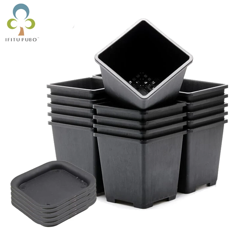 5pcs 7*7*8cm Thicken Black Color Flower Pots Planters Pot Trays Plastic Pots Creative Small Square Pots for Succulent plants GYH