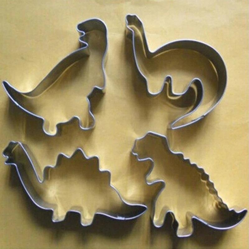 4Pcs/Set Silver Stainless Steel Dinosaur Animal Fondant Cake Cookie Biscuit Cutter Decorating Mould Pastry Baking Tools QW877084