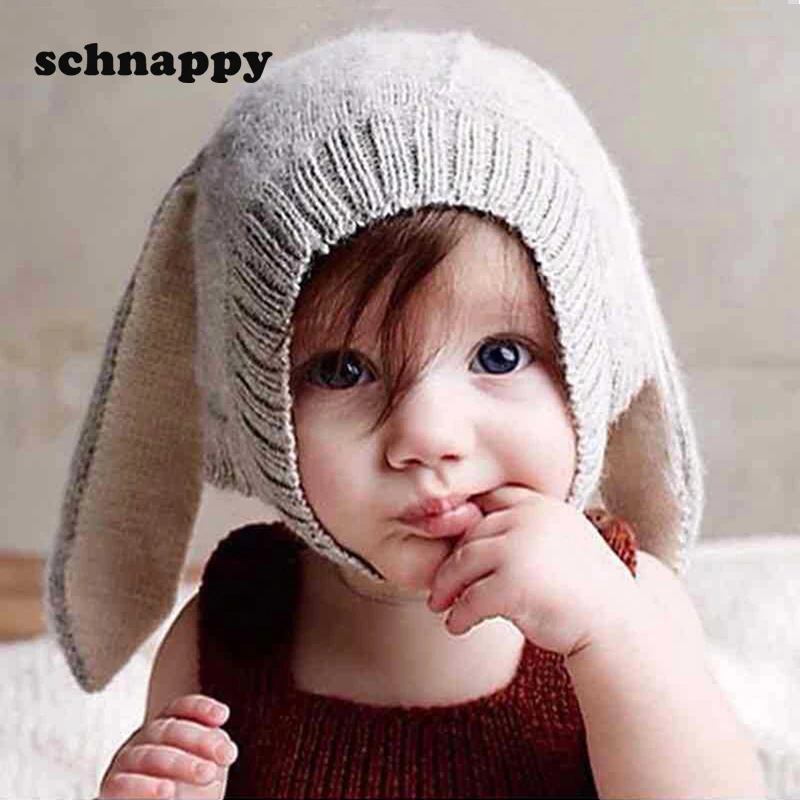 Cute Rabbit Ear Baby Hat Cap Knit Soft Baby Girl Boy Hat Winter Warm Kids Hat Beanie Bonnet Newborn Photography Props Muts