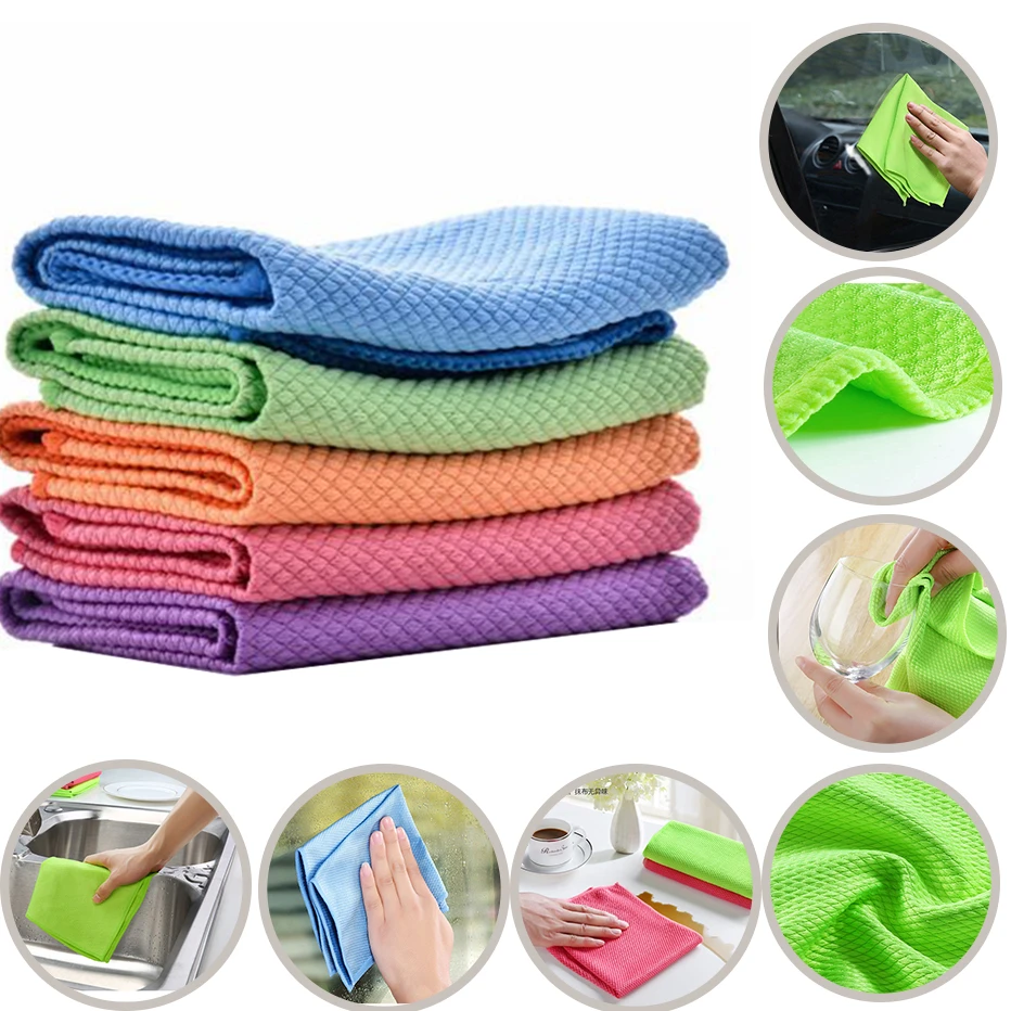 KHGDNOR Soft Microfiber Cleaning Towel Absorbable Glass Kitchen Cleaning Cloth Wipes Table Window Car Dish Towel Rag