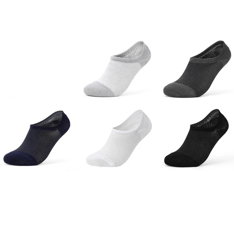 5 pairs/lot Men Bamboo Fiber Socks Invisible No Show Boat Socks Breathable Short Non-slip Sock Casual Business Soft Men's Socks