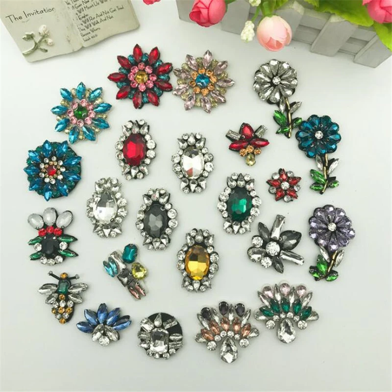 1PCS Rhinestones applique beads flower patches for clothing sewing beading applique clothes shoes bags decoration parches