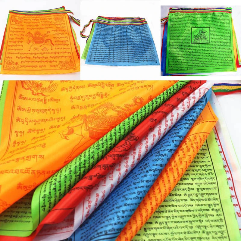 Religious Flags Tibetan Buddhist Supplies Colour Print Prayer Flag Artificial Silk Tibet Lung Ta Banner Scriptures Streamer