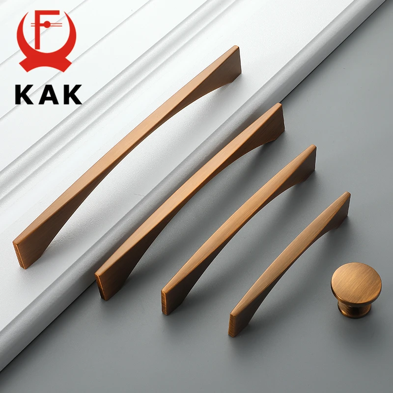 KAK Yellow Bronze Furniture Handle Vintage European Style Bronze Kitchen Cabinet Handles Drawer Knobs Door Pulls Hardware