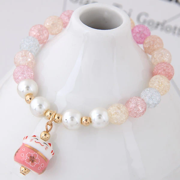 Sweet Stone Beads strand Bracelet Lucky Cat Ceramic Beads Bracelet For Women Charms Bracelet