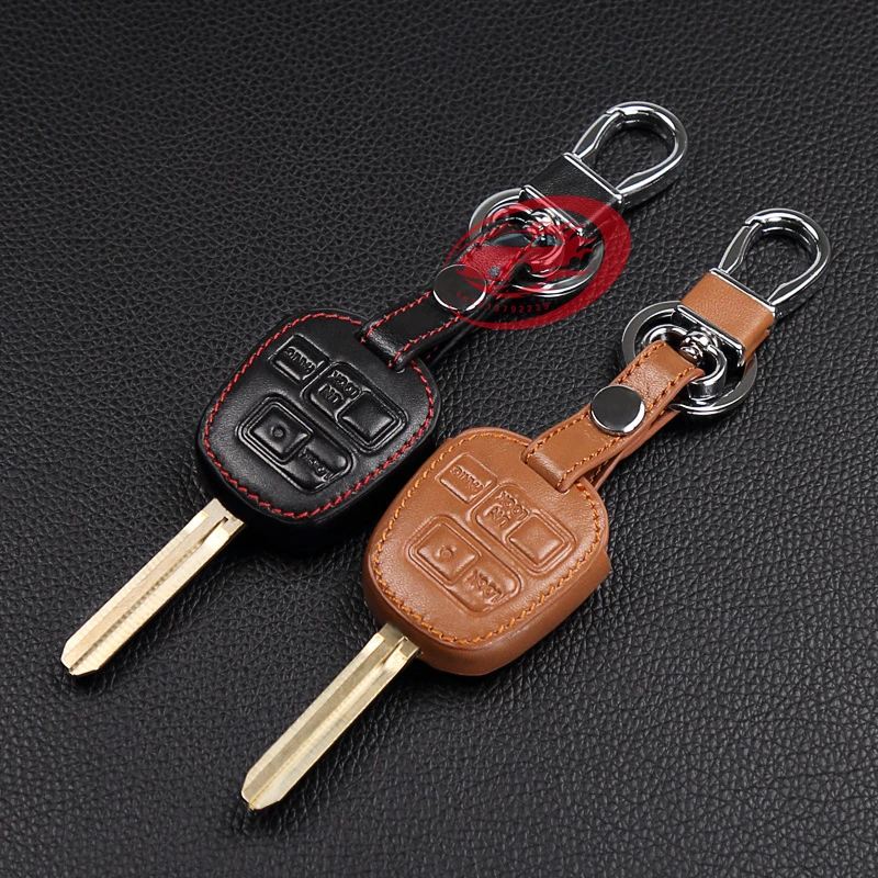 Hot sale car-cover 100% genuine leather car key cover for Toyota Tarago RAV4 Corolla Camry ,3 Button leather car remote key case