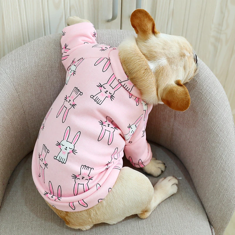 O Neck Frech Bulldog Clothes Autumn Winter Dog Shirt Jacket For Small Animal Pet Pink Blue Indoor Pajamas Puppy Wear Accessories