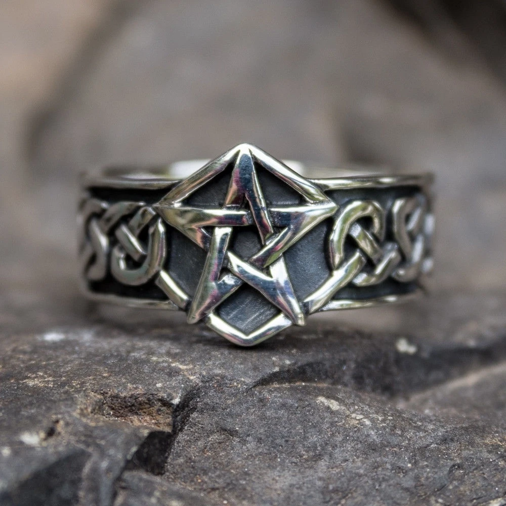 Celtics Knot Gothic 316L Stainless Steel Pentagram Star Pagan Rings Men's Women Fashion Biker Jewelry