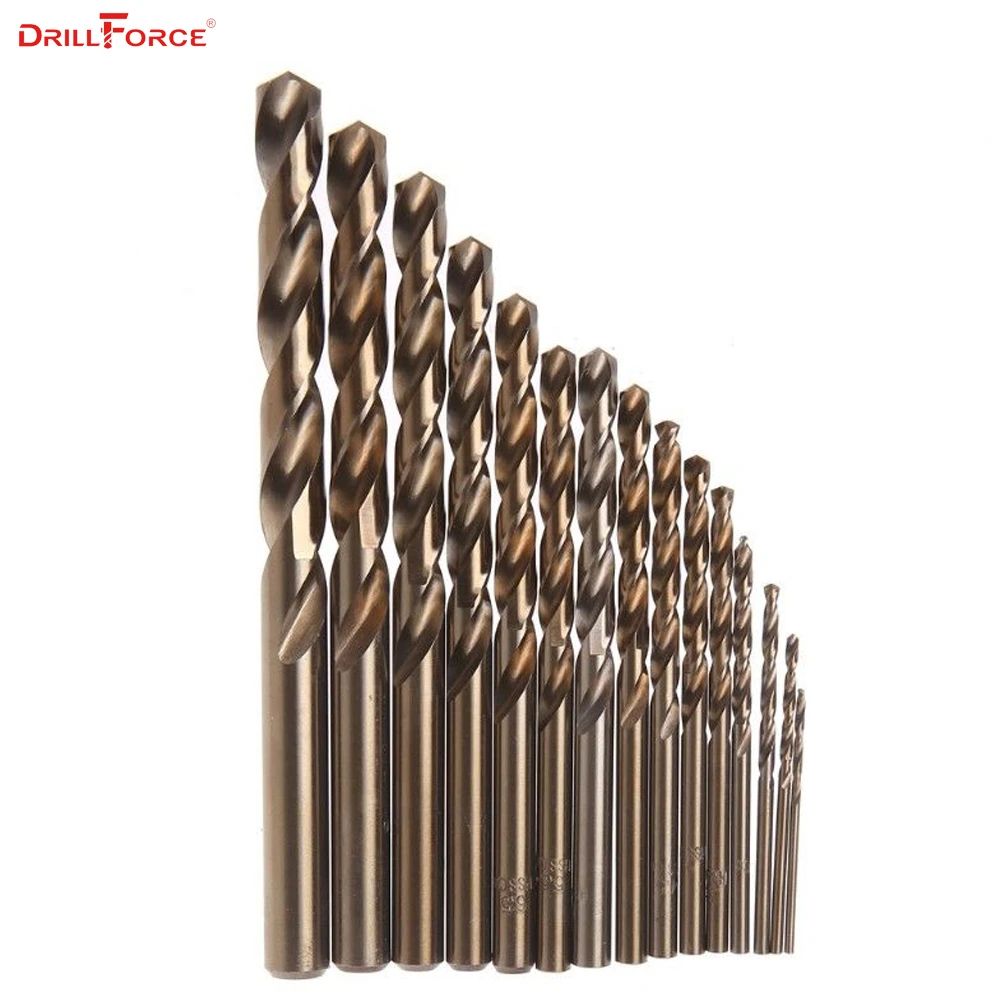 15pcs Cobalt Drill Bits For Metal Wood Working M35 HSS Co Steel Straight Shank 1.5-10mm Twist Drill Bit Power Tools Drillforce