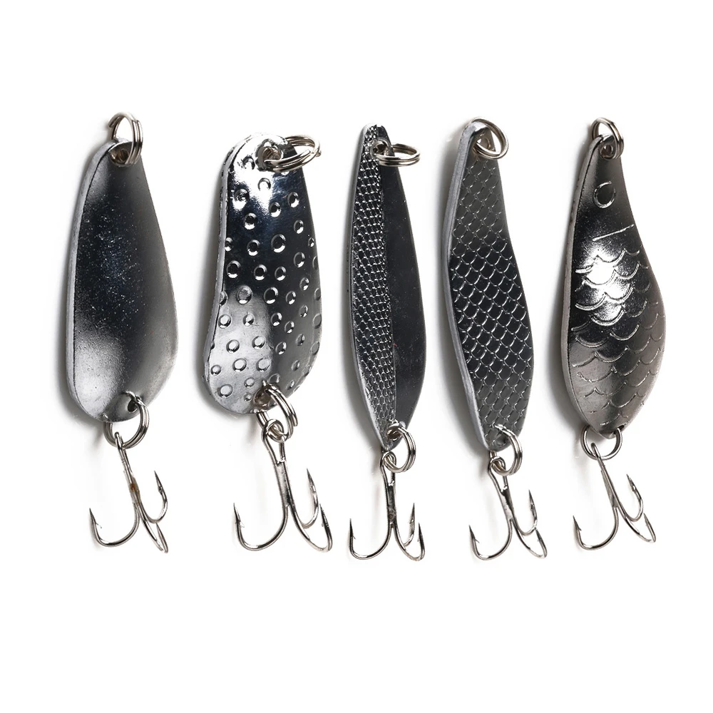 Hengjia 1pcs Metal Spinner Spoon Fishing Lure Hard Baits Silver Sequins Noise Paillette Treble Hook Tackle 10/10.5/14/16.5/20g