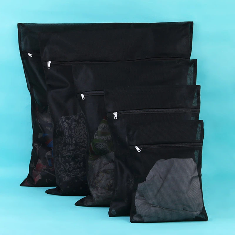 Black Clothes Washing Machine Laundry Bag With Zipper Nylon Mesh Net Bra Washing Bag 5 Sizes Black Wash Bags