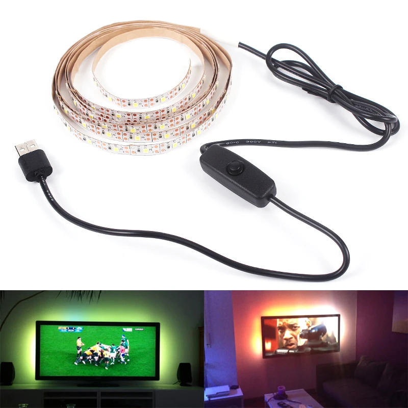 USB LED Strip Lamp SMD3528 DC5V 1M 2M 3M 4M 5M With Switch Flexible LED Light Tape Ribbon TV Desktop Screen Background Lighting