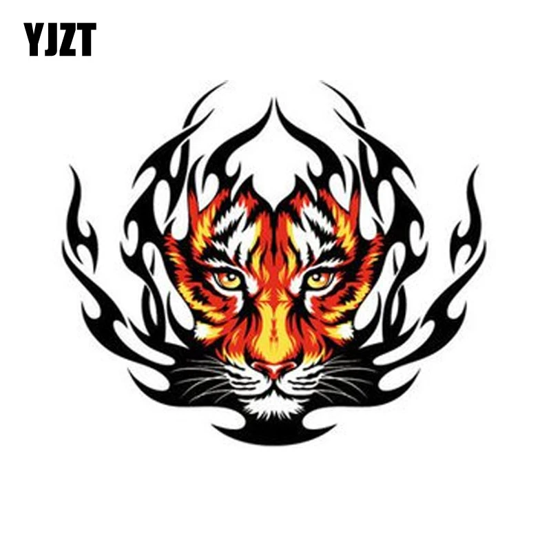 YJZT  15CM*12.9CM Funny Tiger Flame Decal PVC Motorcycle Car Sticker 11-00598