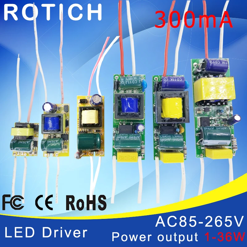 1-3W,4-7W,8-12W,15-18W,20-24W,25-36W LED driver power supply built-in constant current Lighting 85-265V Output 300mA Transformer