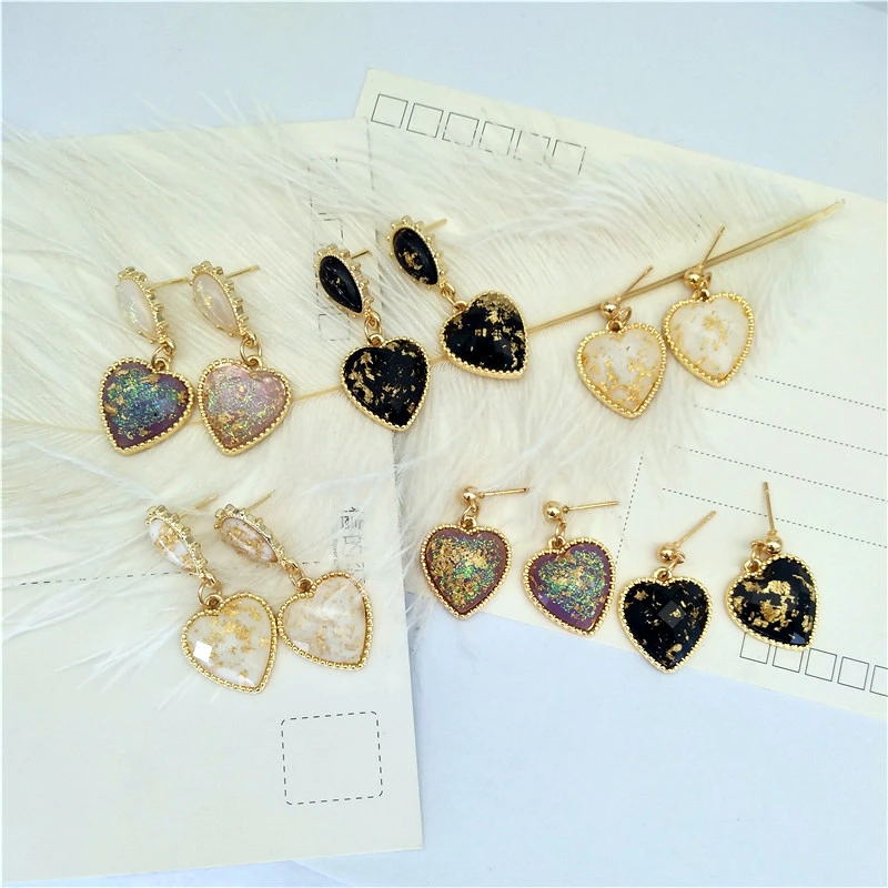 Fashion Classic earrings women Metal bowknot heart Resin stud earrings 2019 female golden heart stud earrings for woman Jewelry