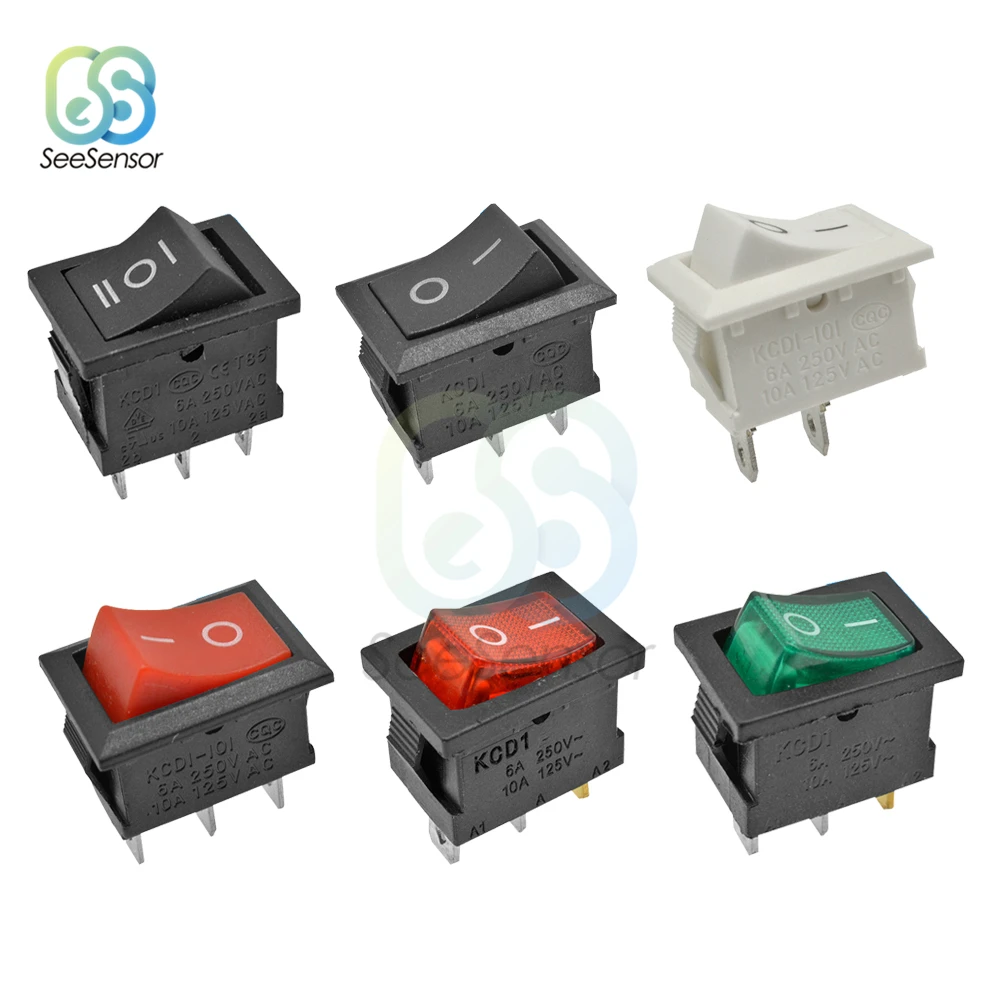 5Pcs/lot KCD1 Rocker Switch Power Switch ON-OFF 2 Position ON-OFF-ON 3 Position 2Pins 3Pins 4Pins 6Pins 6A 250VAC/ 10A 125VAC