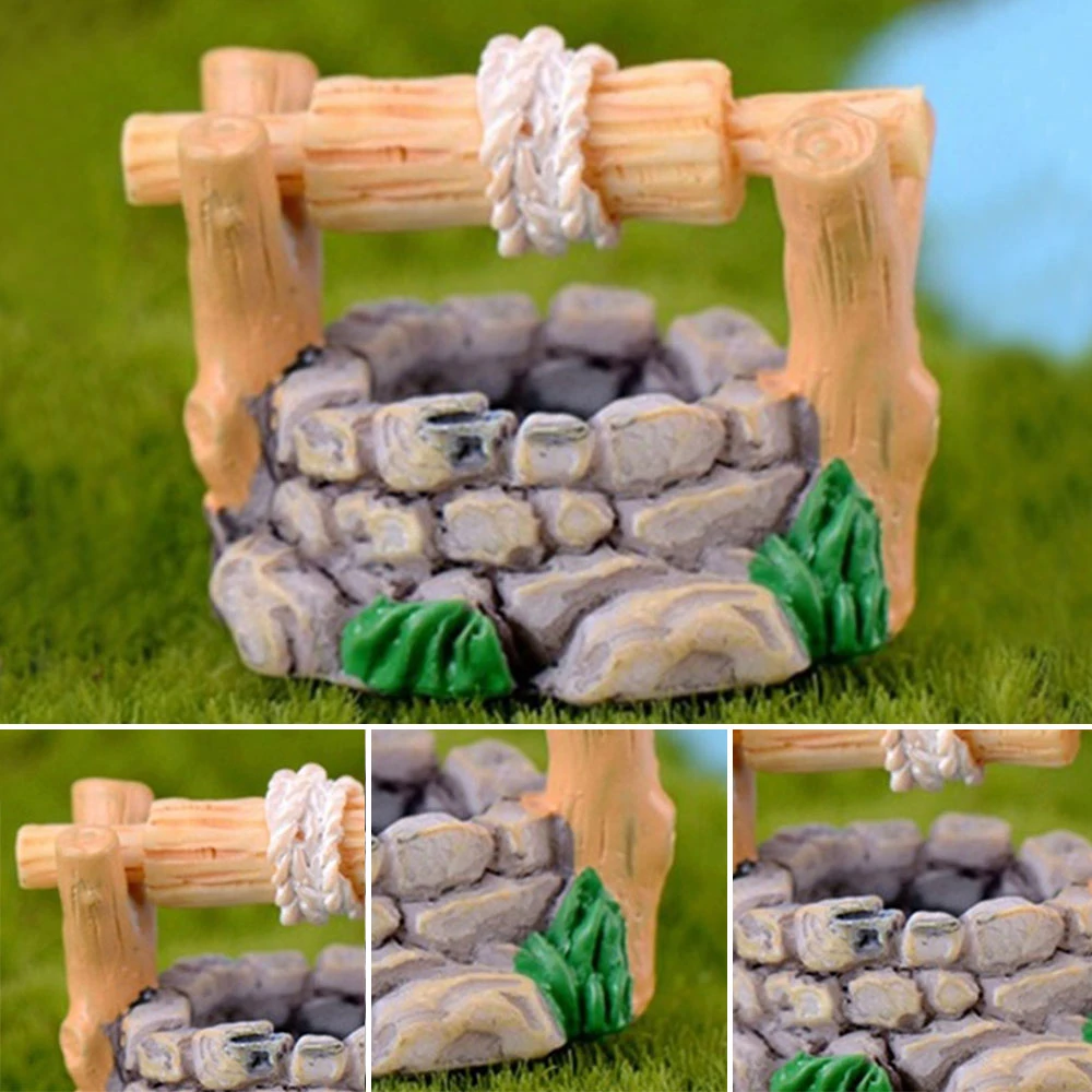 1PC DIY Garden Miniatures Decoration Vintage House Water Well Multicolour Fairy Garden Party Mini Bonsai Ornament 34*27mm