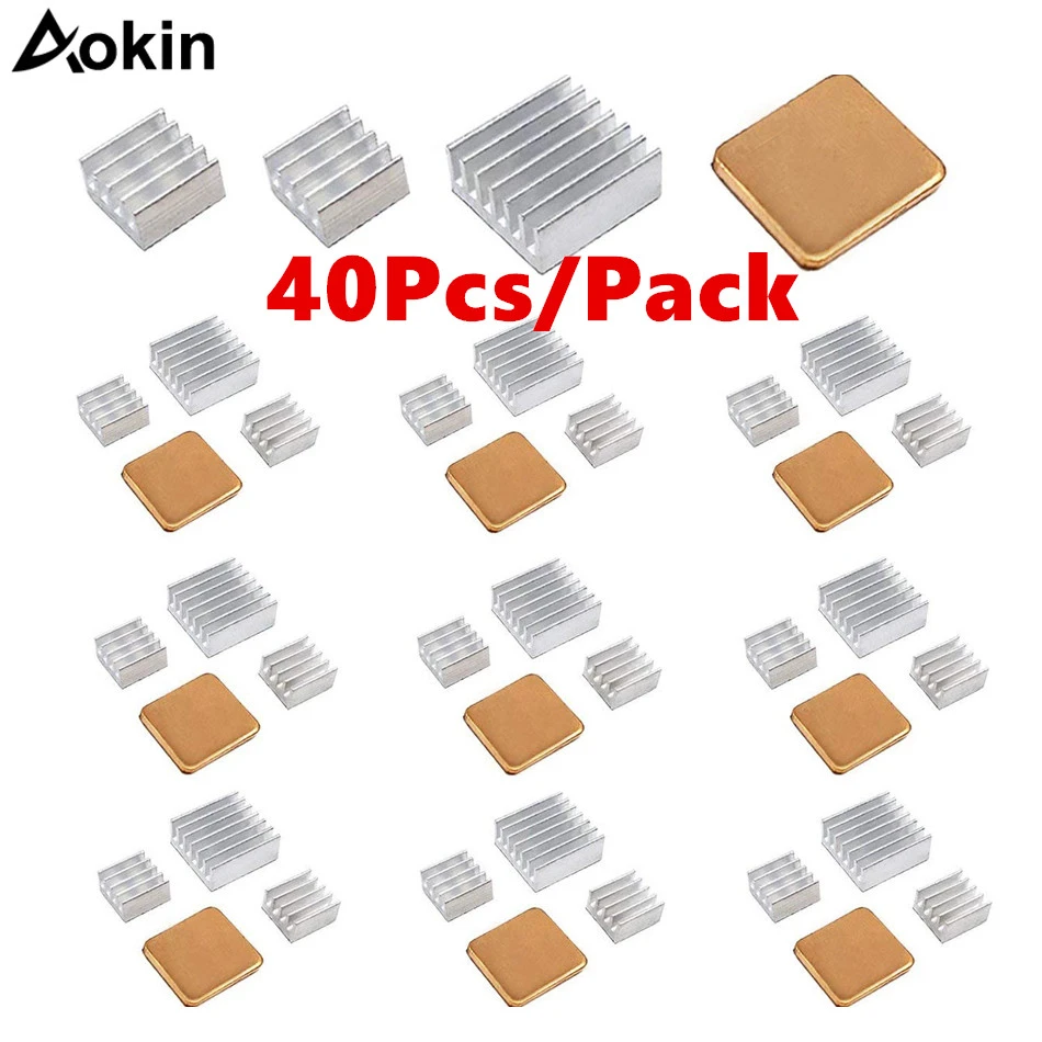 40 PCS Raspberry Pi Heatsink Kit Aluminum Heatsink for Raspberry Pi B B+ 2 3 Heatsink Copper Pad Shims adhesive tape