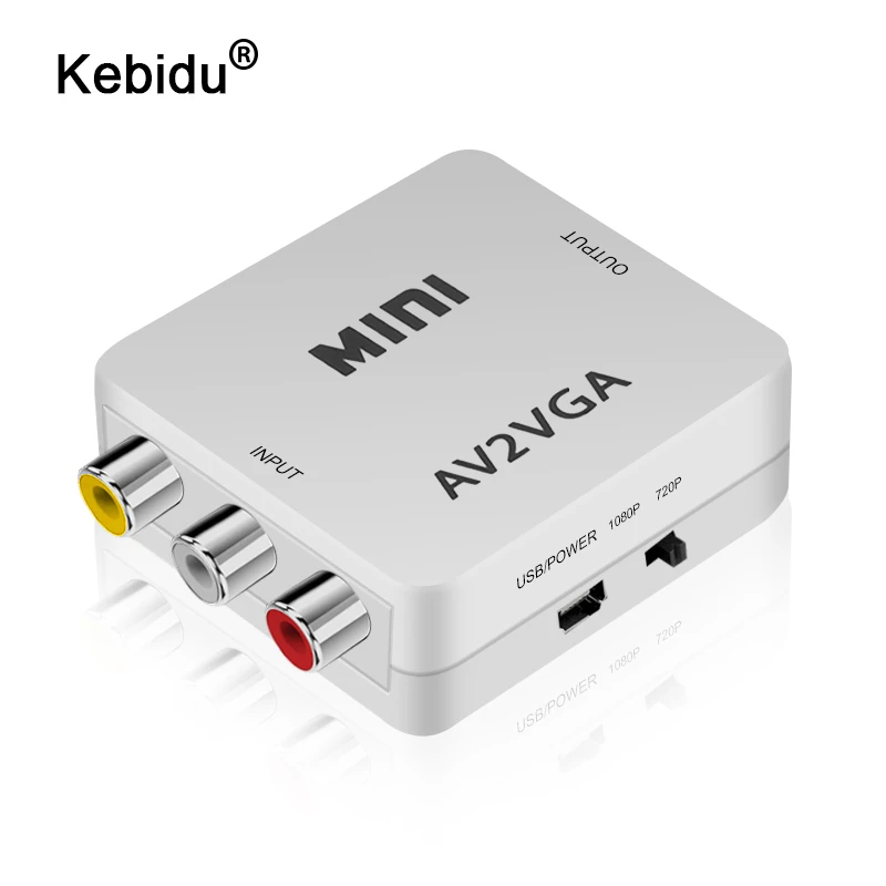 1080P Mini Video Convertor RCA AV to VGA Video Converter Conversor with 3.5mm Audio AV2VGA / CVBS + Audio to PC HDTV Converter