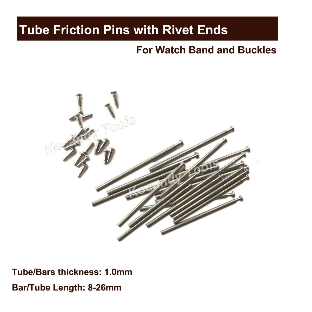 Tube Friction Pin Pressure Bars Pins & Rivet Ends for Watch Band Clasp Straps Buckles Bracelets Thickness 1.0mm 100 pcs 8 - 26mm