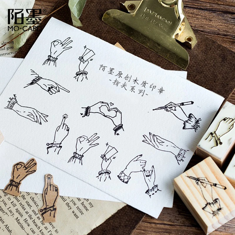 XINAHER Creative gesture wood stamp DIY craft wooden rubber stamps decoration for scrapbooking diary scrapbooking standard stamp