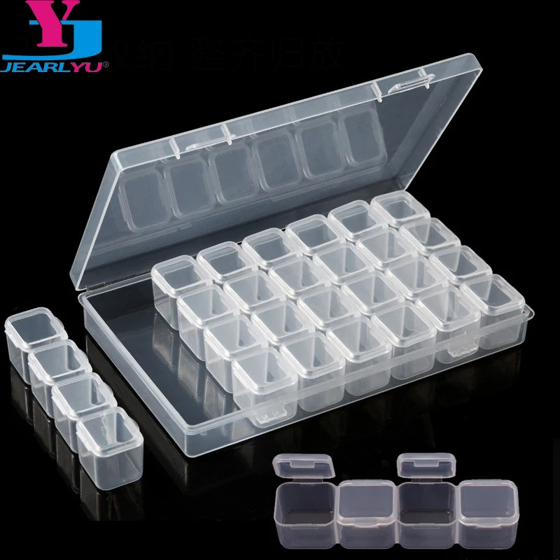 28 Grid Plastic Empty Storage Box Nail Art Accessories Tools Nails Stones Display Clear Box Case Strass Beads Deco Contaniers