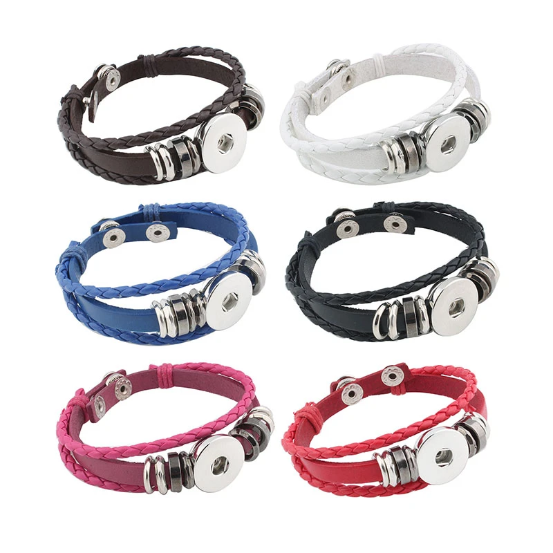 Wholesale Snap Button Bracelet&Bangles 6 color High quality PU leather Bracelets For Women 18mm Snap Button Jewelry ZE400