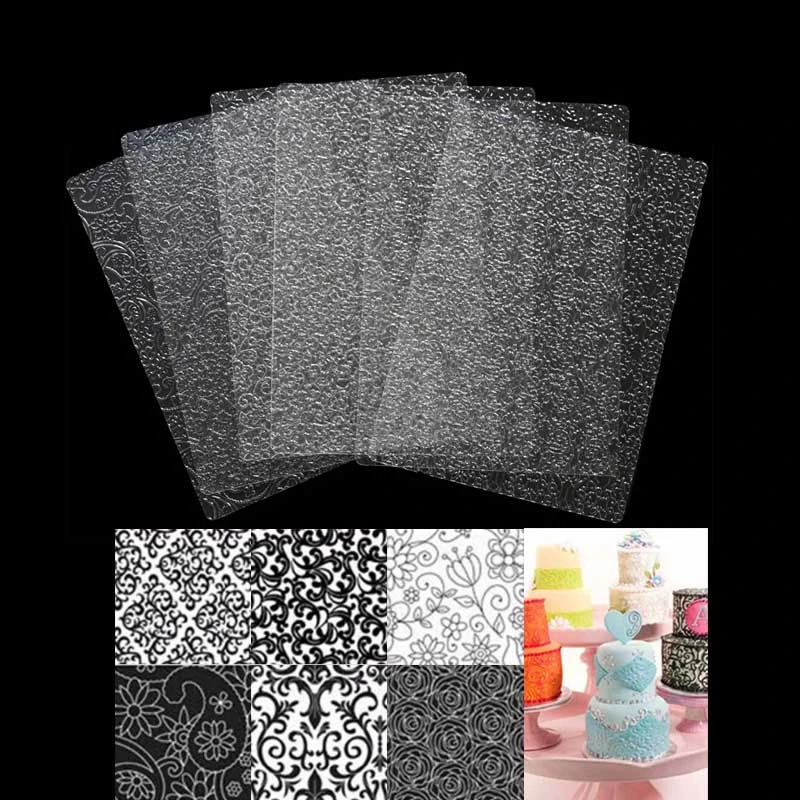 6pcs Bakeware Texture Sheet Set Cookie Texture Mat Sugar Craft Decoration   Baking Tools Fondant Cake Mold  Transparent Texture