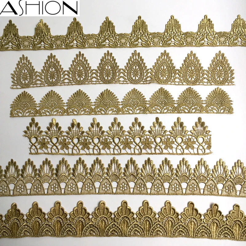 ASHION gold lace silver lace trim water soluble embroidery crown flower sewing lace fabric islamic headscarf hair accessories JB