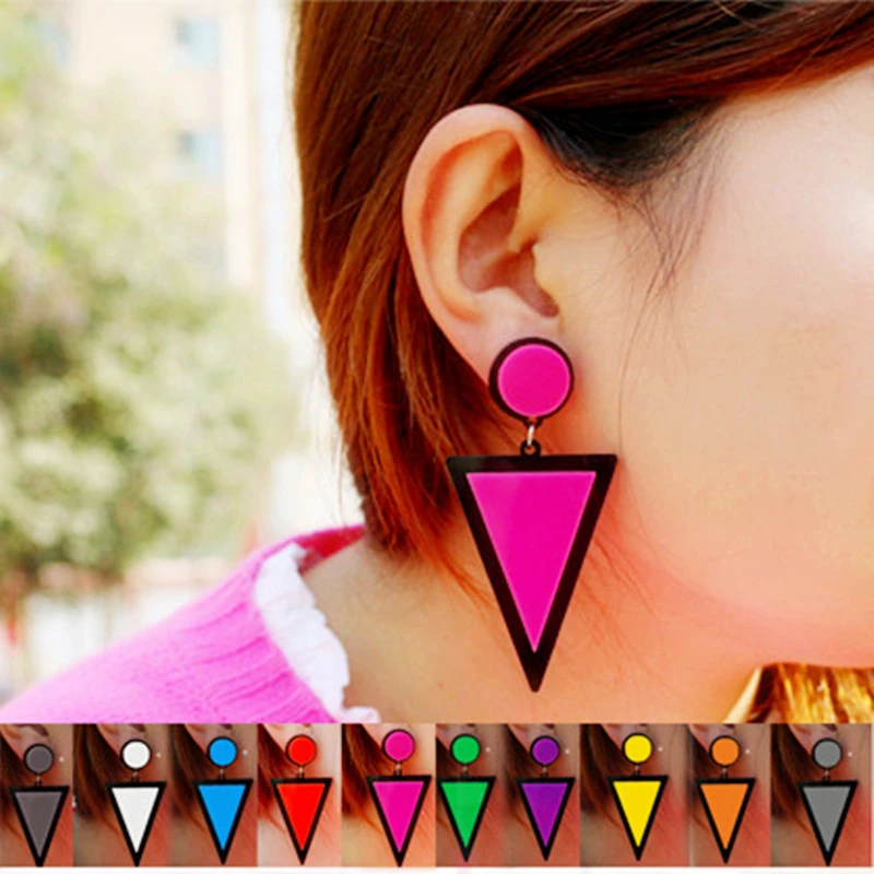 Brand Earing Fluorescent Colorful Triangle Earrings Stud Earrings For Women Crystal Pearl Earrings Fashion Jewelry Wholesale