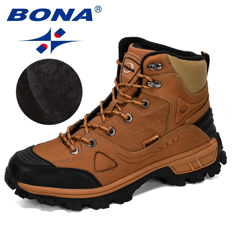 BONA New Designers Genuine Leather Hiking Shoes Men Winter Outdoor Mens Sport  ShoesTrekking Mountain Athletic Shoes Man