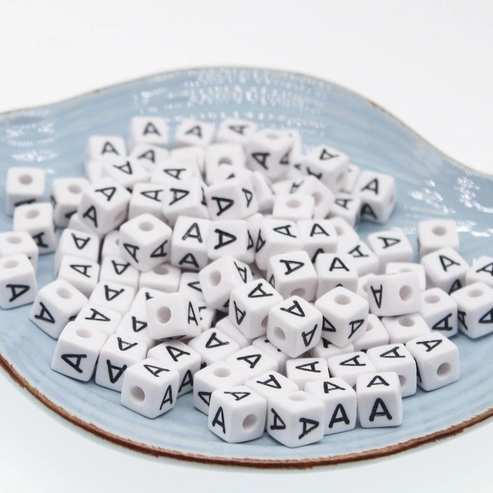 CHONGAI 50Pcs Cube Acrylic Letter Beads Single Alphabet A-Z White Square Bracelet Jewelry Making Beads 10*10mm
