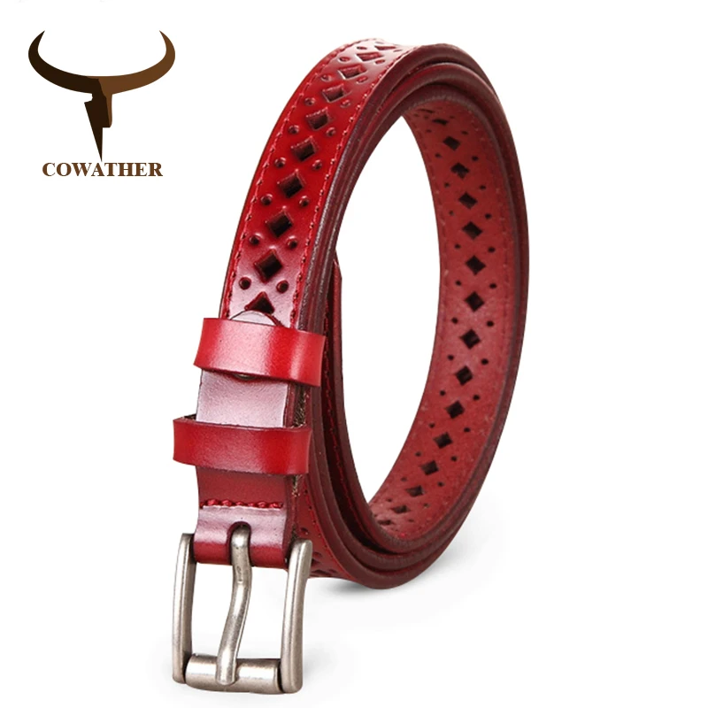 COWATHER 2019 Good Women belts cow genuine leather pin buckle vintage style top quality newest luxury female strap original