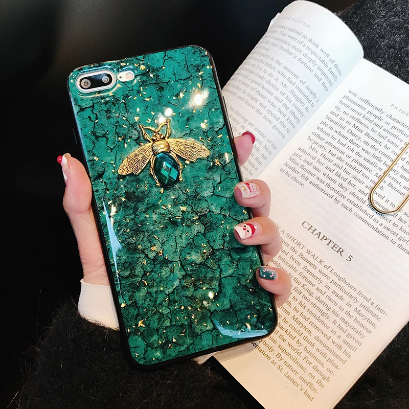 Luxury Diamond Bee Marble Glitter Soft case for iphone 12 7 8 6 plus X XR XS 11 Pro MAX MiNi Cover for samsung galaxy S8 S9 S10