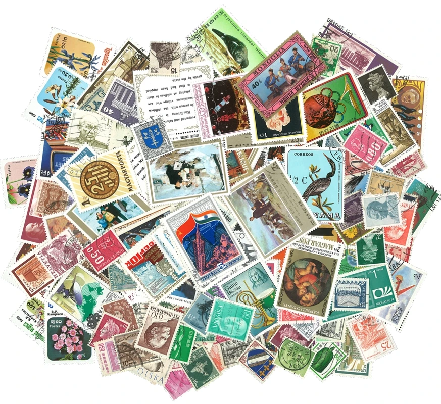 100Pcs/Bag World Stamps From Many Countries All Different NO Repeat Used Post Marked Postage Stamps for Collecting