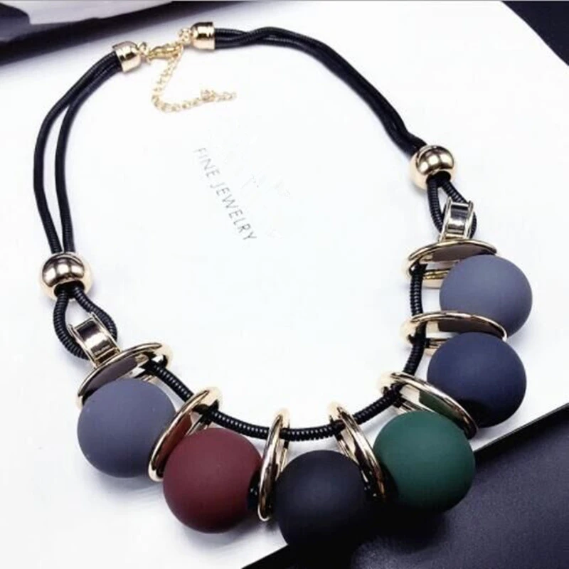 Ahmed Fashion Multicolored Statement Leather Necklaces & Pendants Resin Beads Necklace for Women Sweater Jewelry Gifts