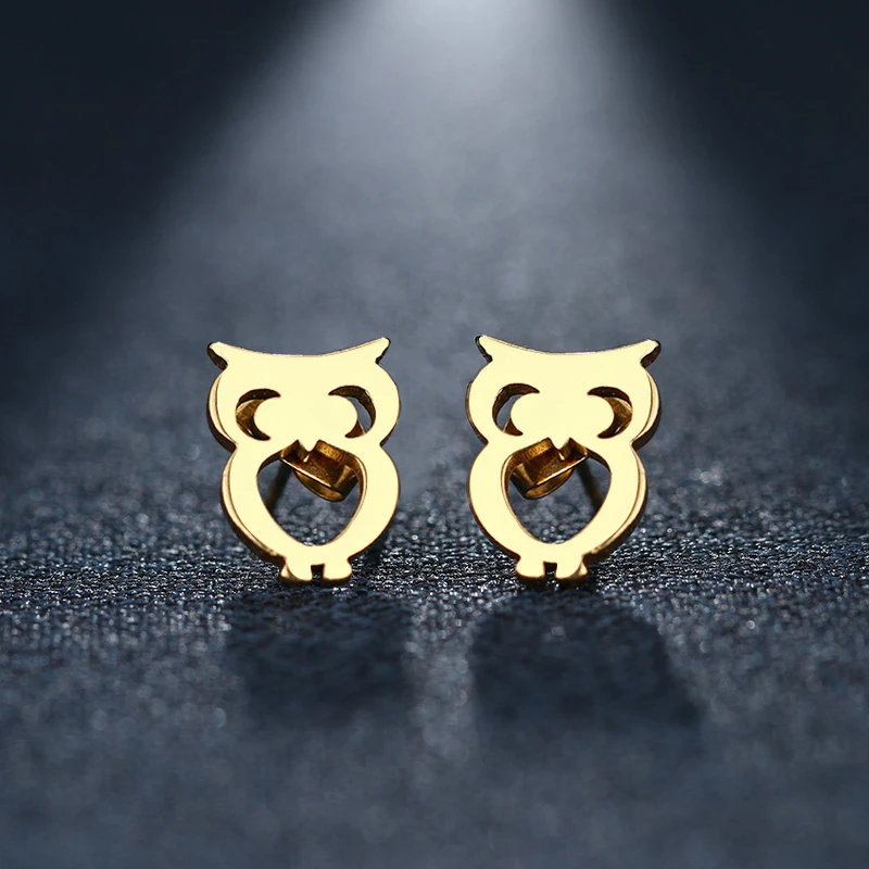 DOTIFI Stainless Steel Stud Earring For Women Man Owl Gold And Silver Color Lover's Engagement Jewelry Drop Shipping