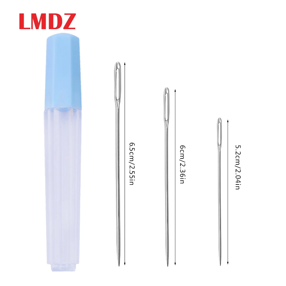 LMDZ 5.2cm/6.0cm/6.5cm Large-Eye Stitching Needles Hand Sewing Needles for Leather Projects with Random Color Clear Bottle